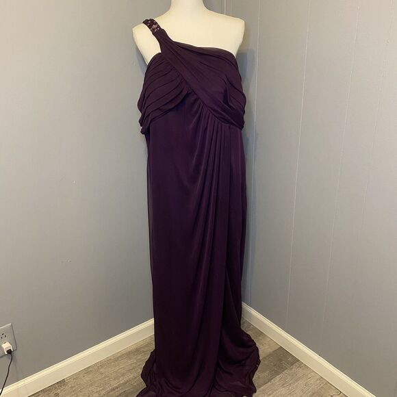 Betsy & Adam Women's Dress One-Shoulder Gem Strap Gown (22W Plum Purple) - Picture 6 of 12